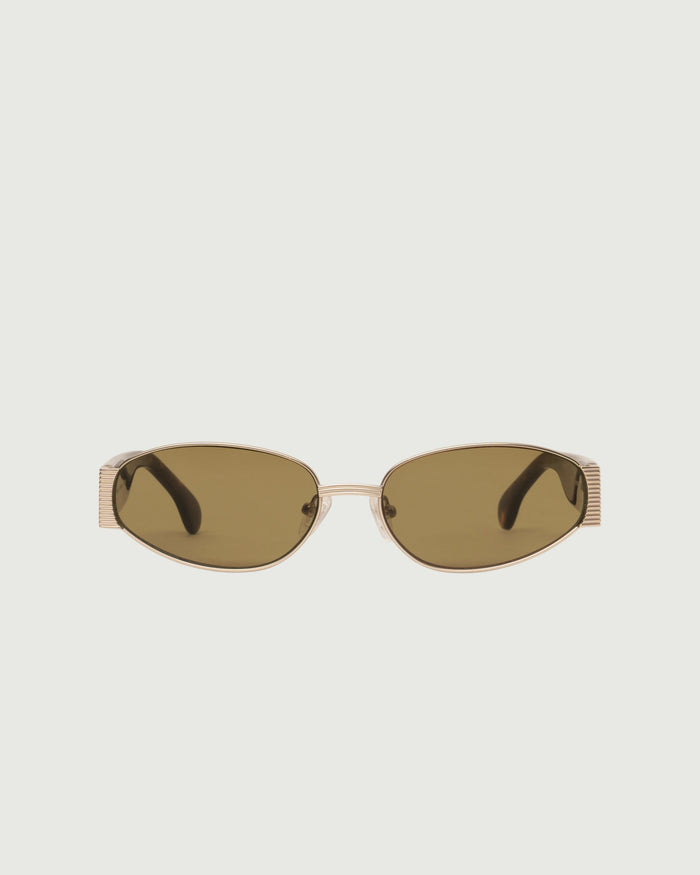 White Gold Chartreuse::Rue Sunglasses cateye Gold metal front