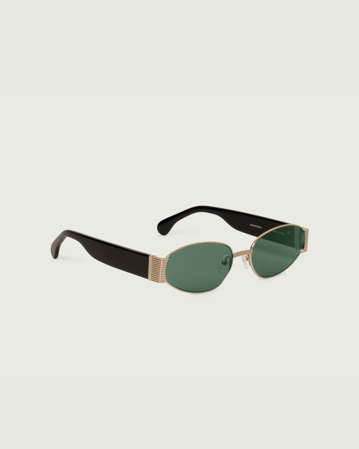 White Gold Pond::Rue Sunglasses cateye Gold metal front diagonal
