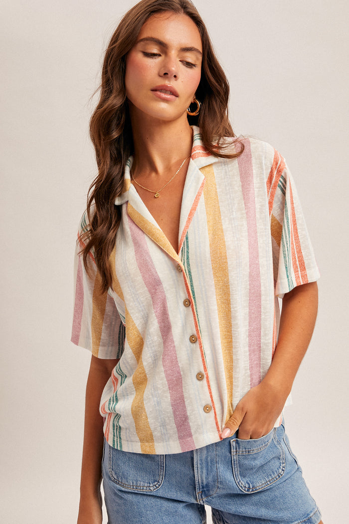 Multi Color Button Down Knit Top FINAL SALE