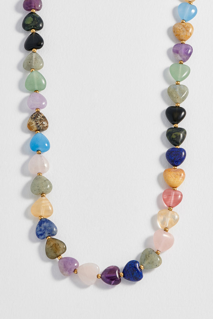 Multi-Gemstone Heart T-Bar Necklace
