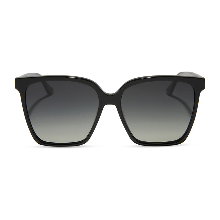 iconica diff eyewear naomi square oversized sunglasses with a black acetate frame and grey gradient polarized lenses front view