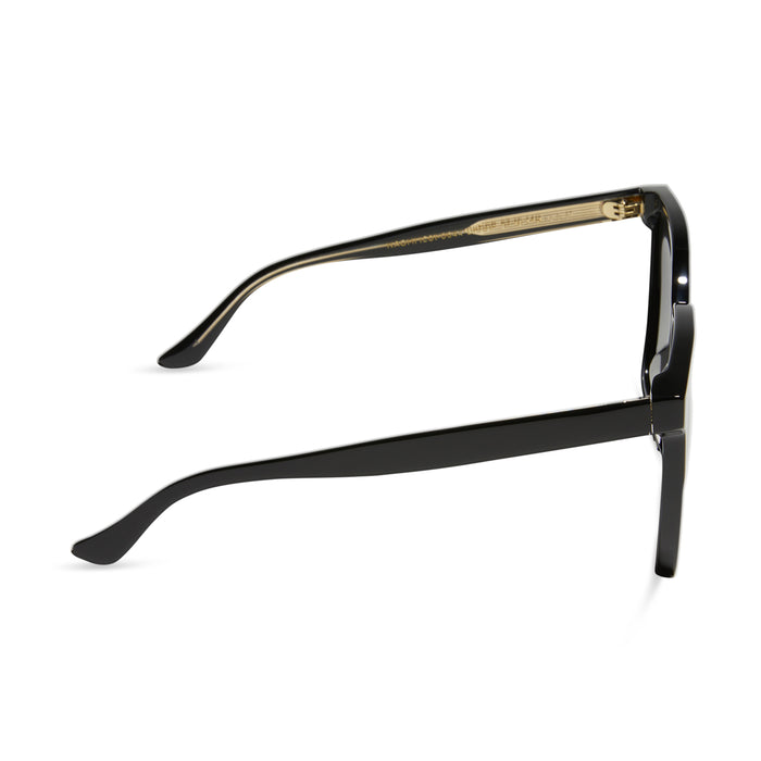 iconica diff eyewear naomi square oversized sunglasses with a black acetate frame and grey gradient polarized lenses side view