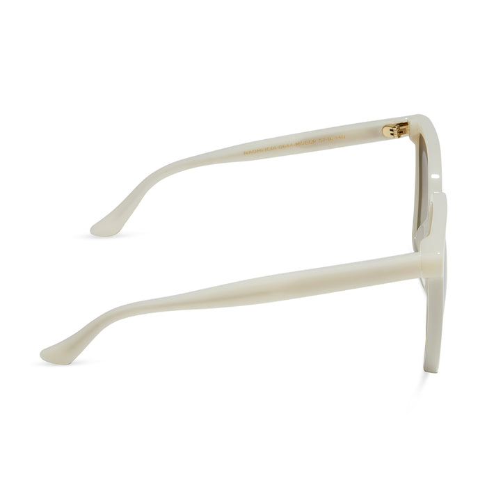 iconica diff eyewear naomi square oversized sunglasses with a meringue cream colored acetate frame and brown gradient polarized lenses side view