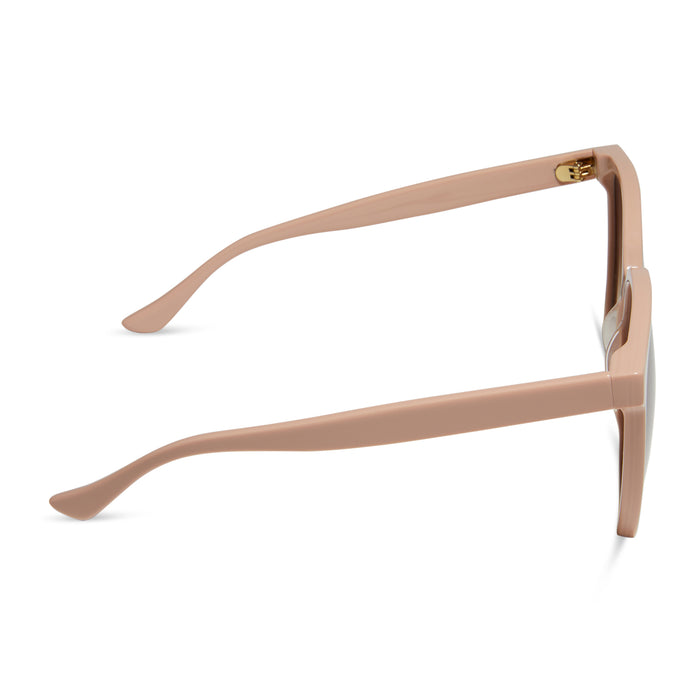 iconica x diff eyewear naomi square oversized sunglasses with a nude acetate frame and brown gradient polarized lenses side view