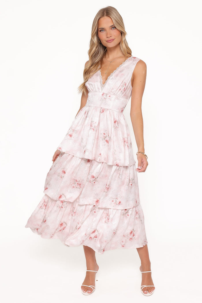 Petal and Pup USA DRESSES Natarsha Maxi Dress - White Pink Floral