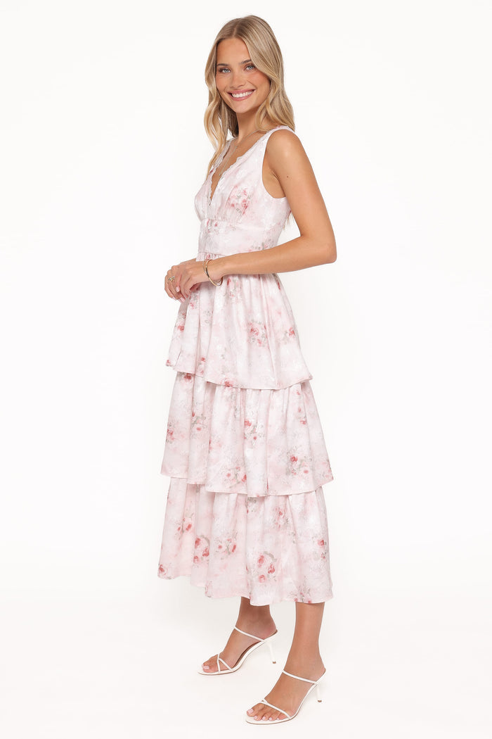 Petal and Pup USA DRESSES Natarsha Maxi Dress - White Pink Floral