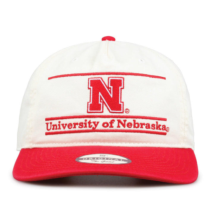 Nebraska Original Bar snapback hat with embroidered school design, front view