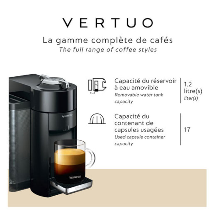 NESPRESSO Vertuo Coffee & Espresso Machine by De'Longhi with Aeroccino Milk Frother - Silver - ENV135SAECA