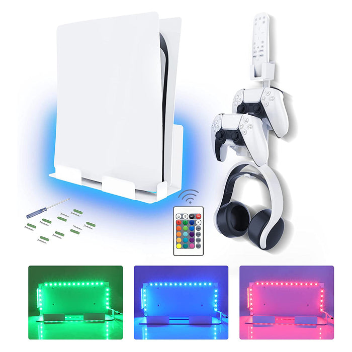 NexiGo PS5 Console and Grip Wall Mount Set with RGB Light Strips