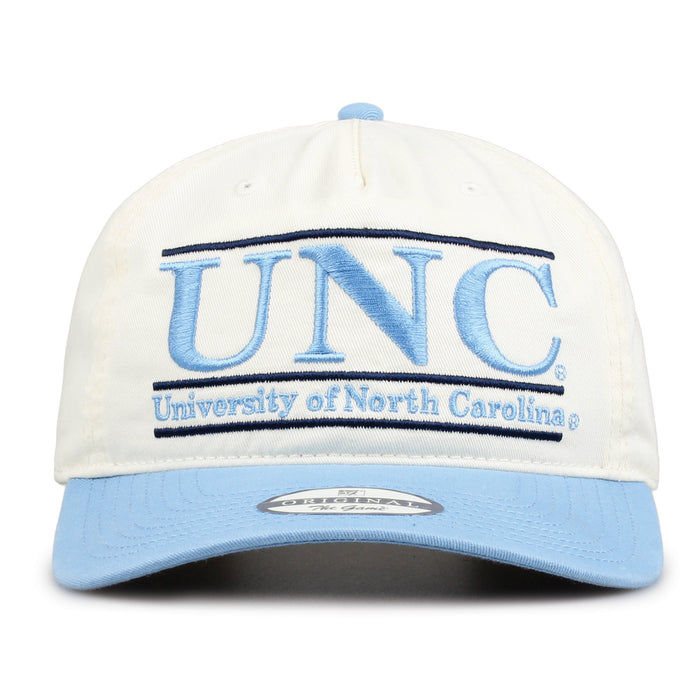 North Carolina Original Bar snapback hat with embroidered school design, front view