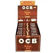 OCB Roll Kit w/ 1 1/4 Virgin Unbleached Papers,Tips & Tray 50ct 20pk
