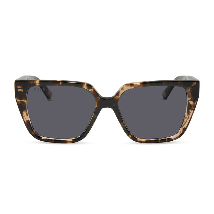 diff eyewear featuring the olive square prescription sunglasses with a espresso tortoise frame and grey prescription lenses front view