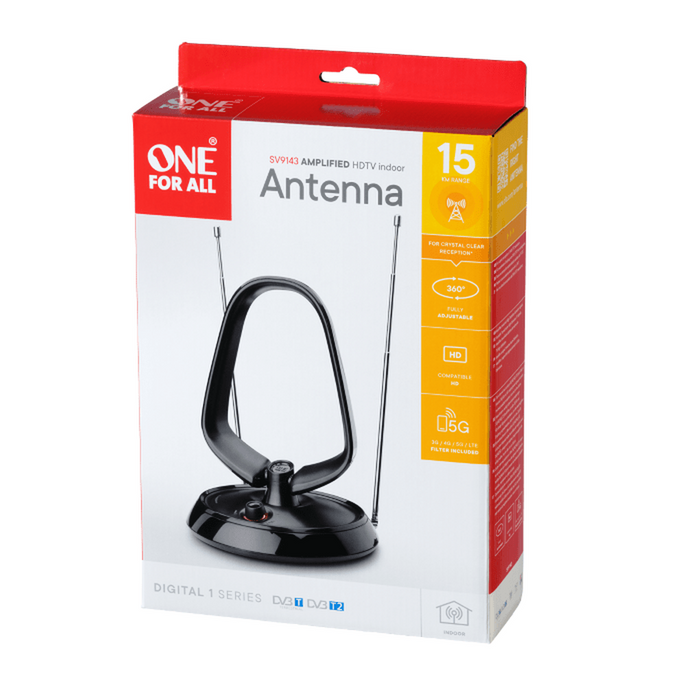 One For All Digital Antenna, Indoor, Amplified Up To 42dB Gain, Range to 15km One4All Antenna Euronics Ireland