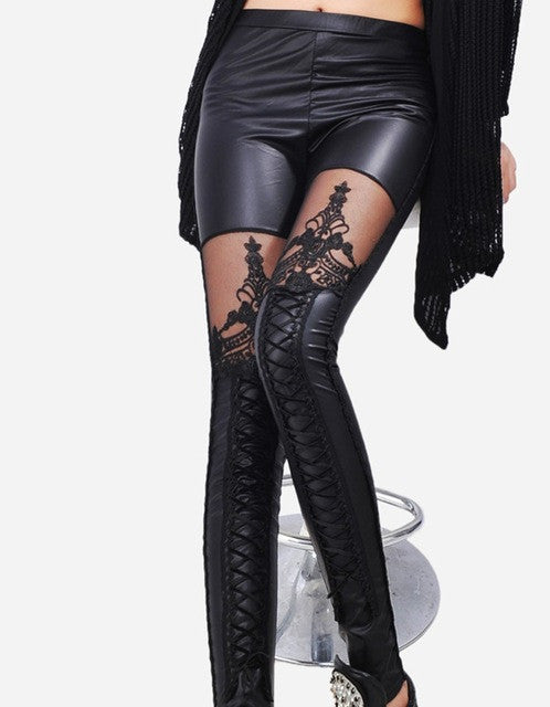 One Size Black Punk Gothic Hollow Lace Fashion Women Leggings