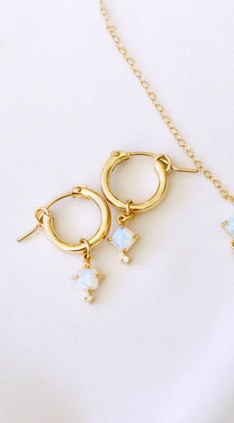 Opal huggy earrings - 14k GF