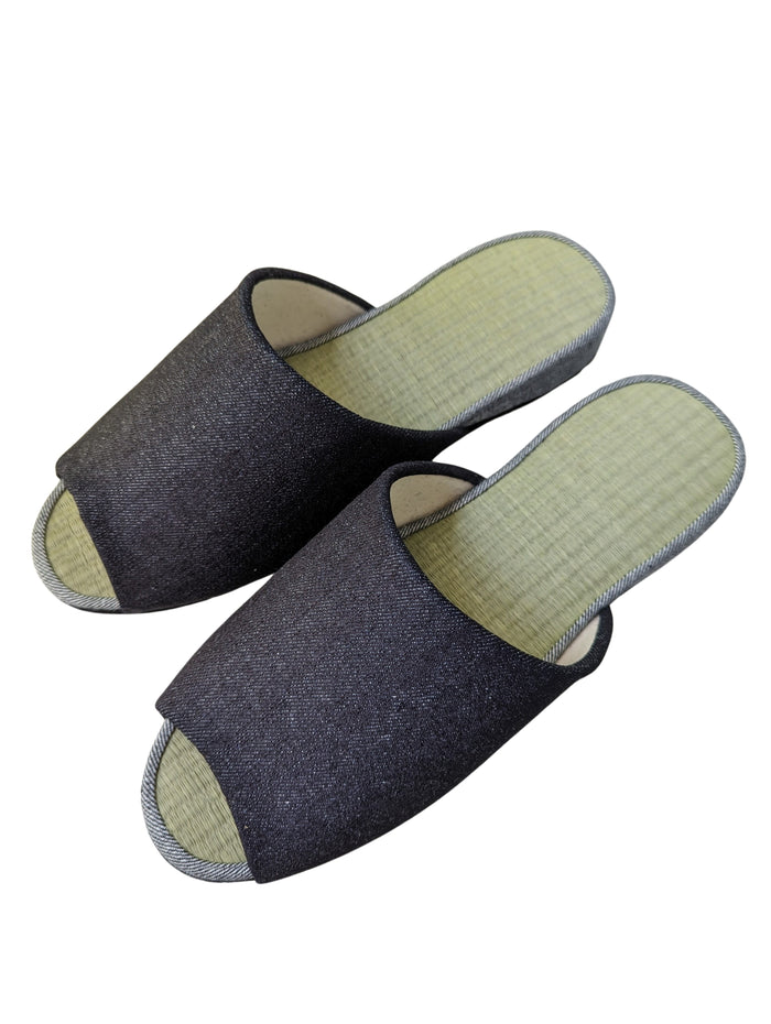 Open-toe TATAMI Denim Slippers A-Type [Black Wool Felt Sole] / Simple [Denim Hiroshima]