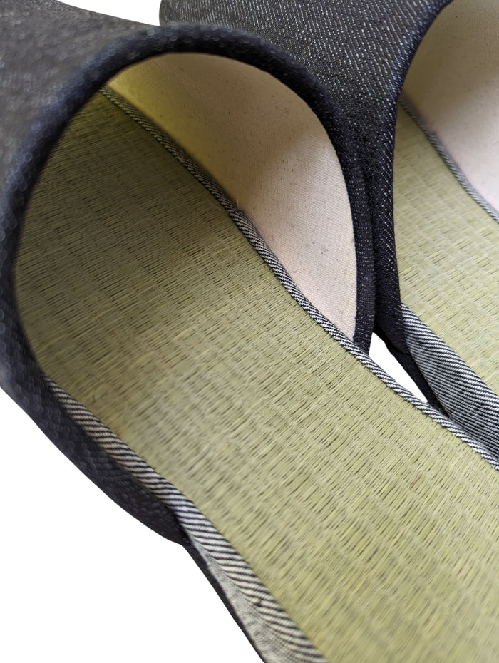 Open-toe TATAMI Denim Slippers A-Type [Black Wool Felt Sole] / Simple [Denim Hiroshima]