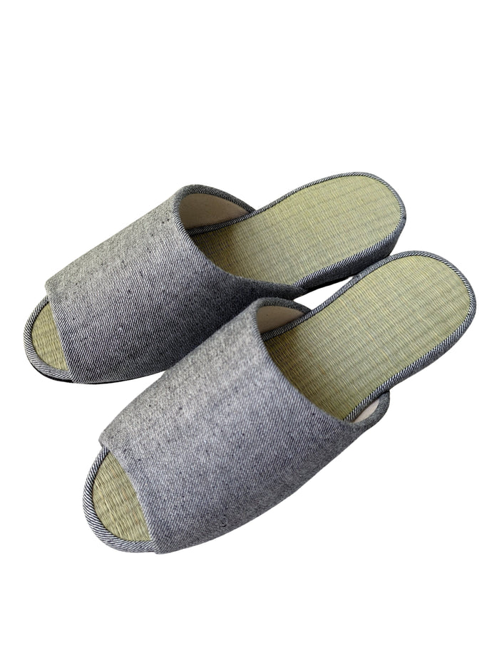 Open-toe TATAMI Denim Slippers B-Type [Black Wool Felt Sole] / Simple [Denim Hiroshima]