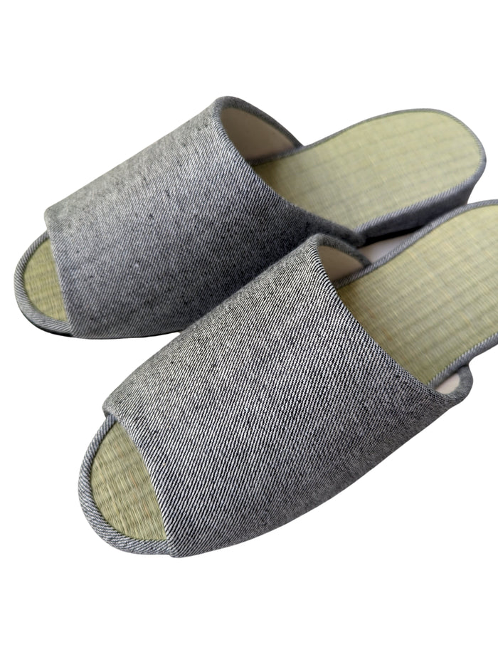Open-toe TATAMI Denim Slippers B-Type [Black Wool Felt Sole] / Simple [Denim Hiroshima]