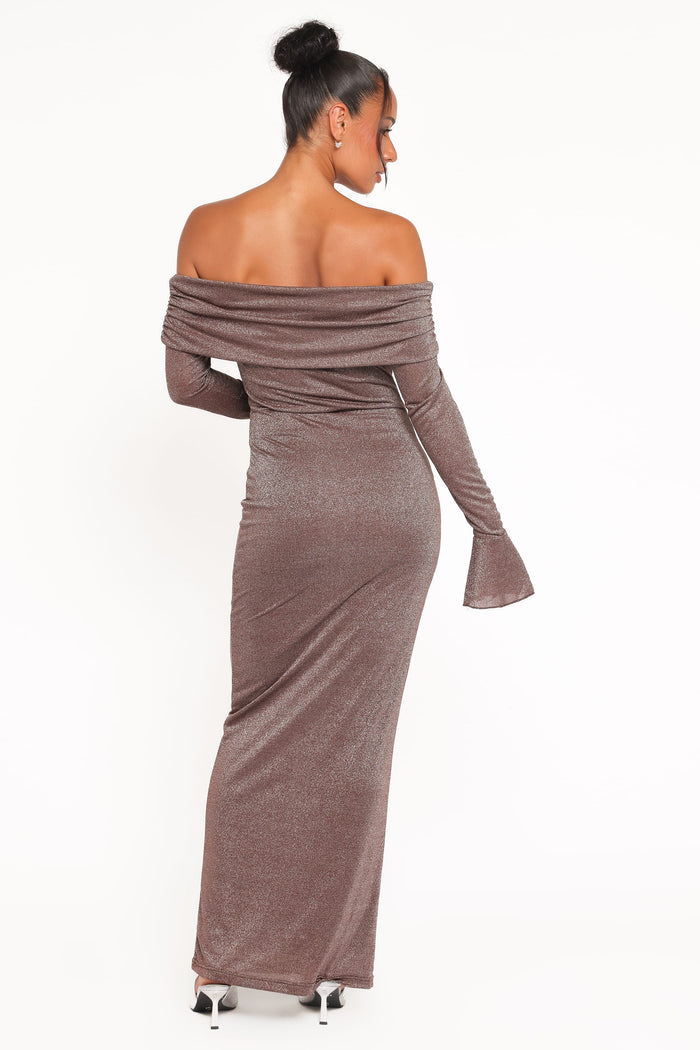 Petal and Pup USA DRESSES Oraton Off Shoulder Maxi Dress - Brown