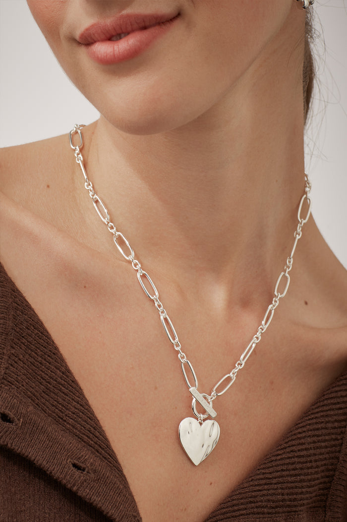 Oversized Molten Heart T-Bar Necklace