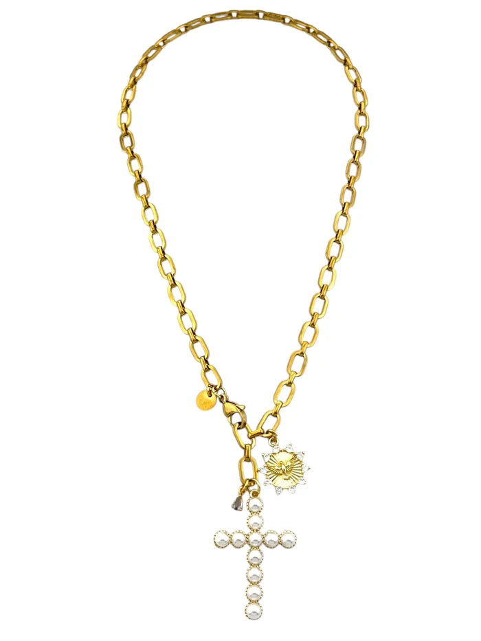 Pearl Cross Necklace -Gina Carmen