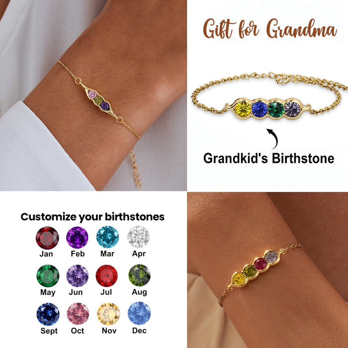 Personalized Peas in a Pod Birthstone Bracelet, Anniversary Family Gift