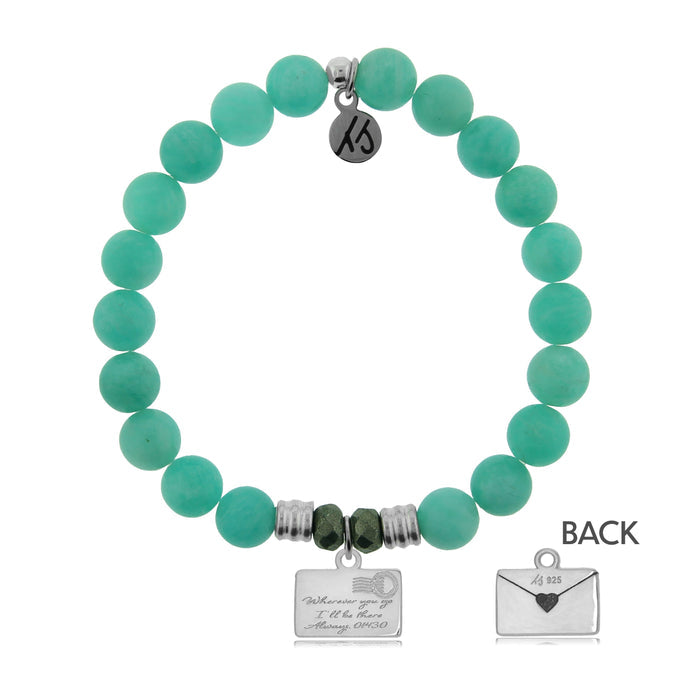 Peruvian Amazonite Stone Bracelet with Love Letter Sterling Silver Charm