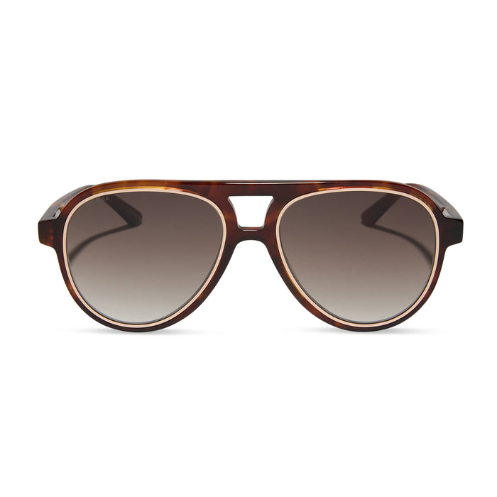 iconica featuring the pia aviator sunglasses with a salted caramel tortoise frame and brown gradient polarized lenses front view