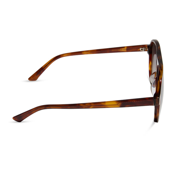 iconica featuring the pia aviator sunglasses with a salted caramel tortoise frame and brown gradient polarized lenses side view