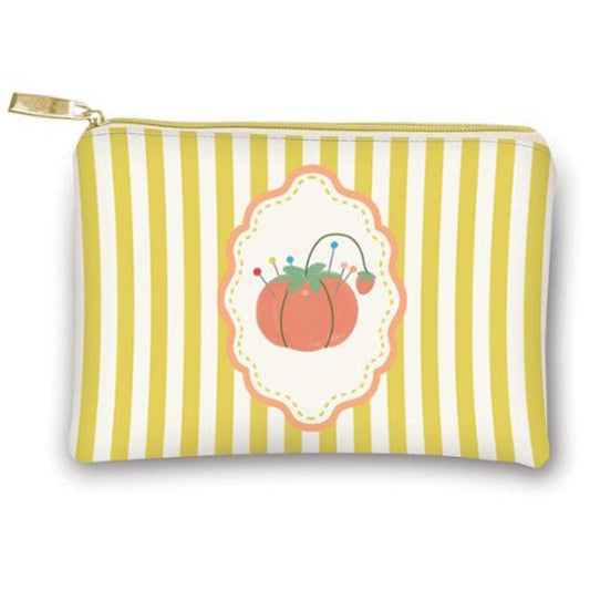 Striped pouch with a pumpkin design on a white background