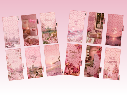 Pink Coach Hello Months | Monthly Dividers| A6 Rings | Set of 12