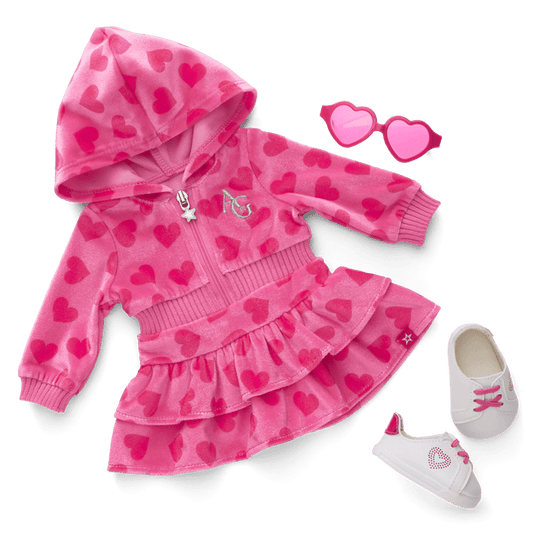Pink Hearts Hoodie Dress for 18-inch Dolls