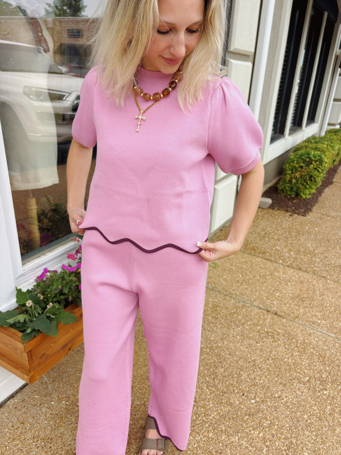 Pink Sweater w/ Scallop Bottom