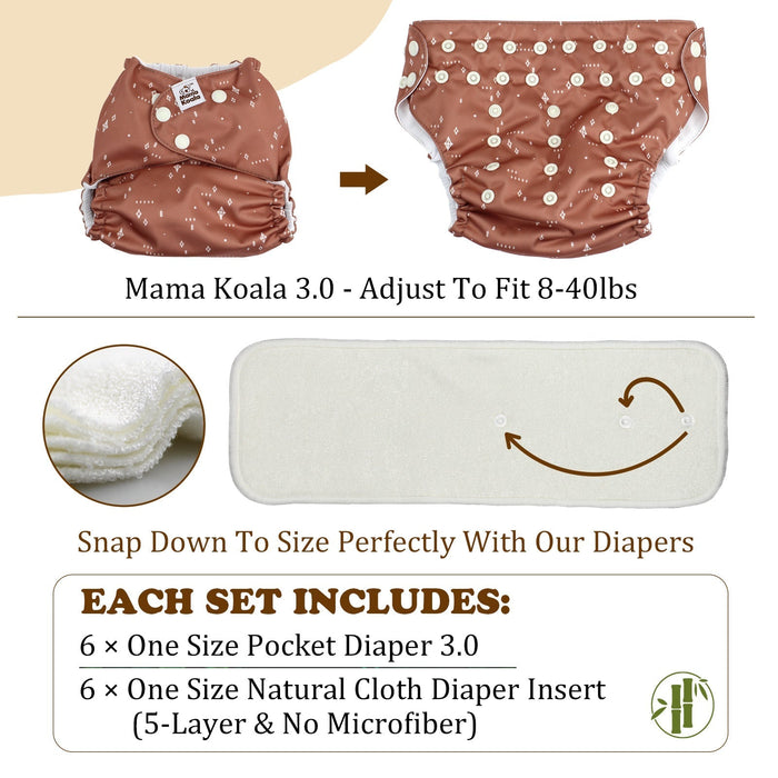 POCKET DIAPER 3.0 WITH INSERTS - 6 PACK(A-Gorgeous Dreams)