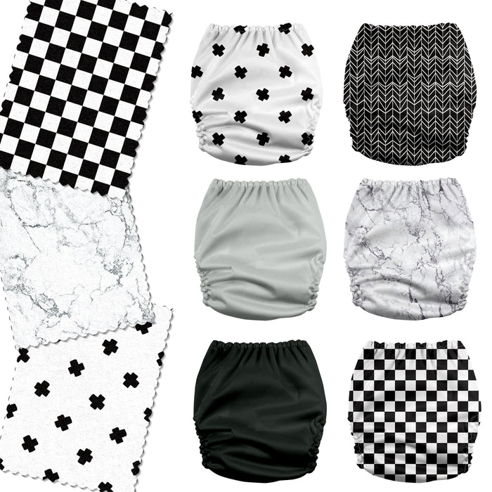 POCKET DIAPER 3.0 WITH INSERTS - 6 PACK(B&W)