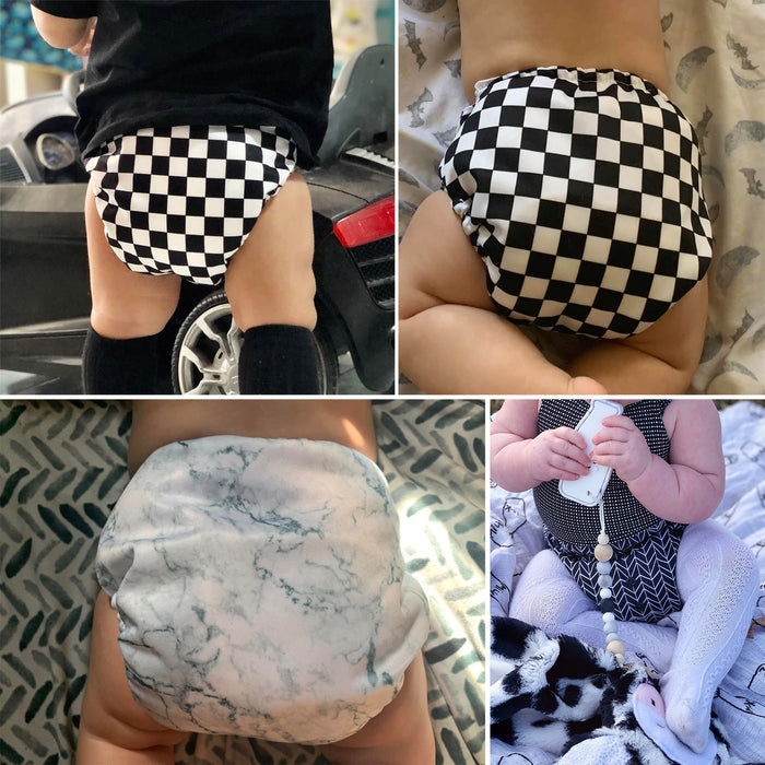 POCKET DIAPER 3.0 WITH INSERTS - 6 PACK(B&W)