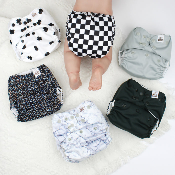 POCKET DIAPER 3.0 WITH INSERTS - 6 PACK(B&W)