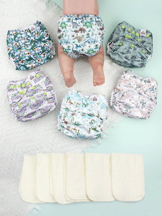 POCKET DIAPER 3.0 WITH INSERTS - 6 PACK(Cute Dinosaurs)