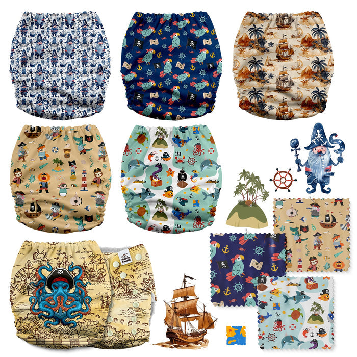 POCKET DIAPER 3.0 WITH INSERTS - 6 PACK(Pirates are coming)
