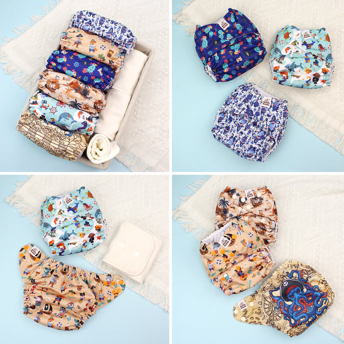 POCKET DIAPER 3.0 WITH INSERTS - 6 PACK(Pirates are coming)