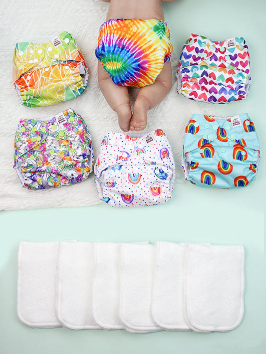 POCKET DIAPER 3.0 WITH INSERTS - 6 PACK(Rainbow and Love)