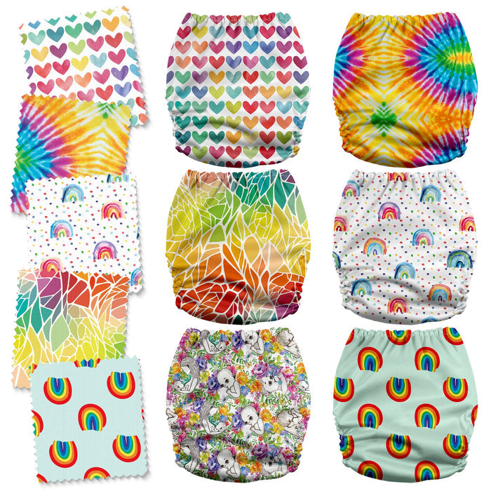POCKET DIAPER 3.0 WITH INSERTS - 6 PACK(Rainbow and Love)