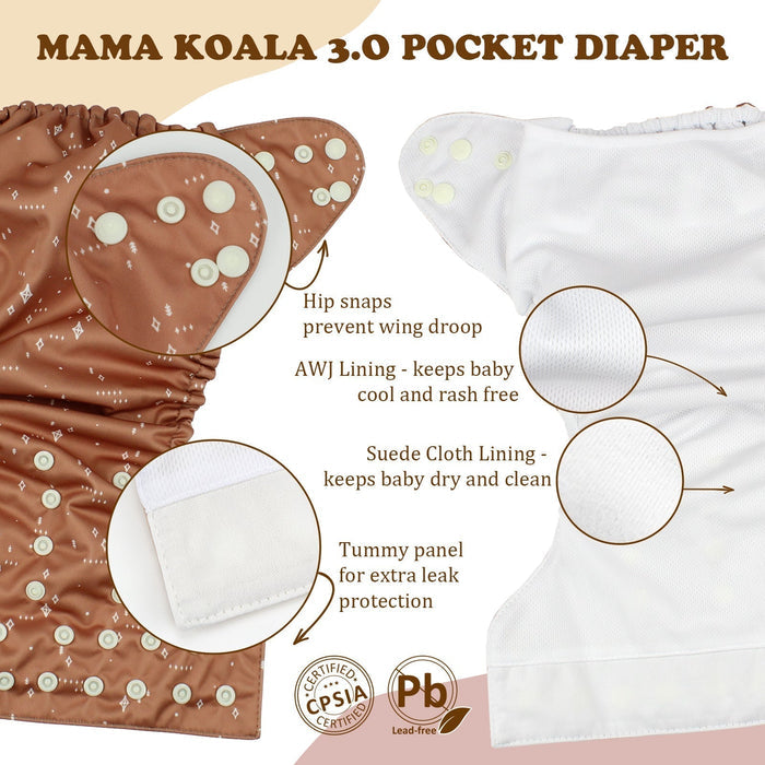 POCKET DIAPER 3.0 WITH INSERTS - 6 PACK(Sunflowers)