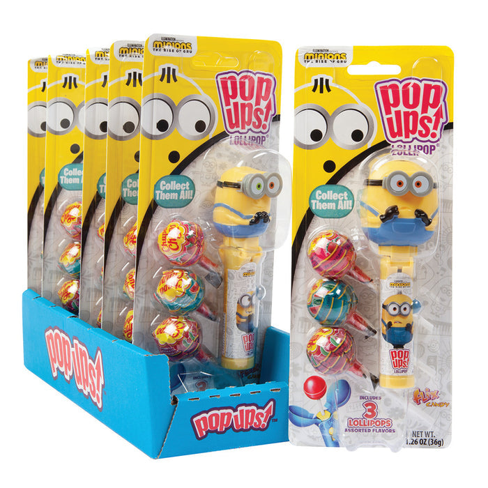 Pop Ups Minions Candy Dispenser with Lollipop Protector - 6 Count