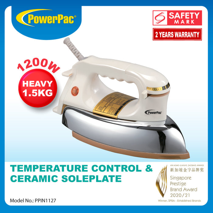 PowerPac 1.5KG Heavy Dry Iron with Temperature control (PPIN1127)