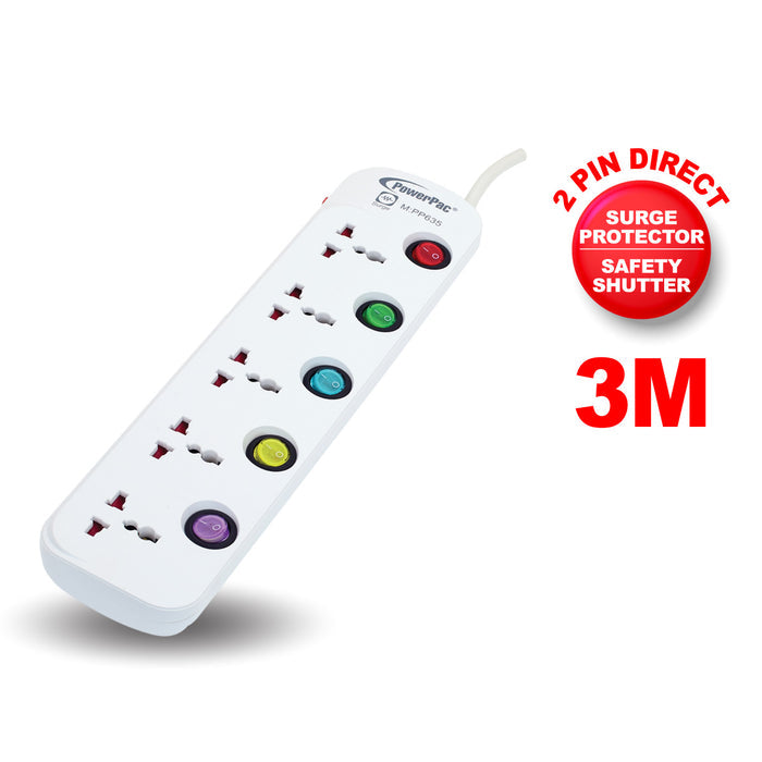 PowerPac 3 Metre 5 Way Multi extension socket (PP635)