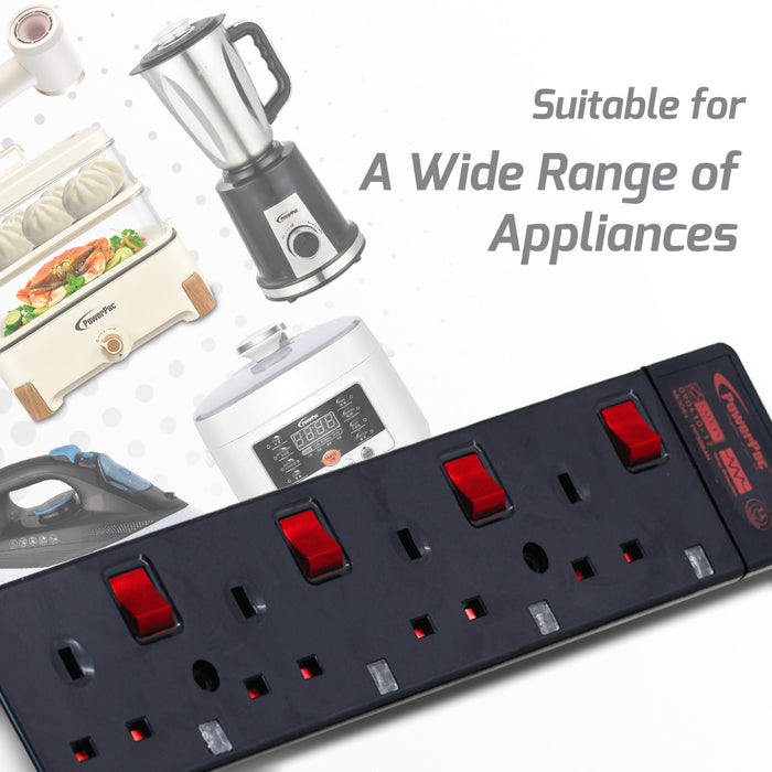 PowerPac Extension Cord, Extension Socket, Power Cord, Power Extension 3 Metre 4 way (PP3884BK)
