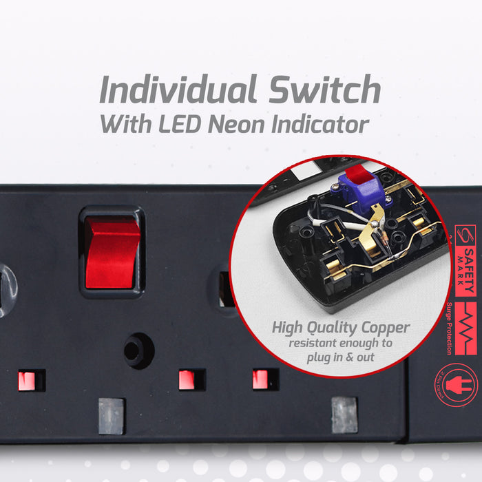 PowerPac Extension Cord, Extension Socket, Power Extension 3 Metre 5 way (PP3885BK)