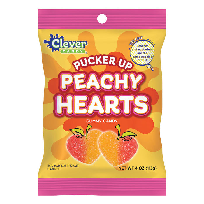 Pucker Up Peachy Hearts Sour Candy Peg Bag - 12 Count